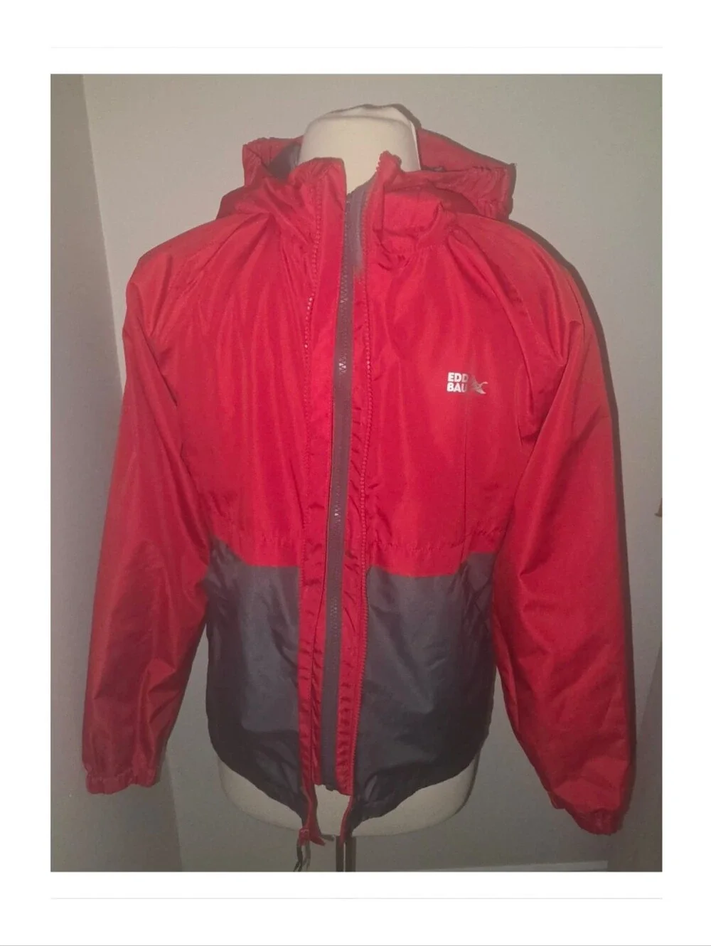 Eddie Bauer Kids Hooded Jacket Red Gray Dual Zip Water‑Resistant L 14/16